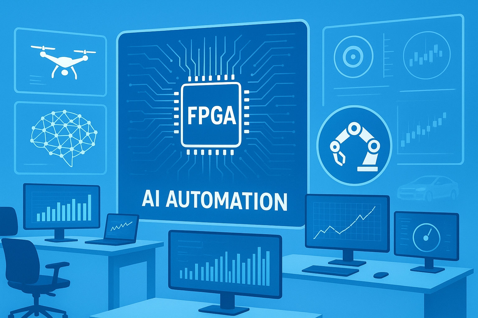 AICOFORGE 艾聚銳 - AI 驅動的 FPGA 開發自動化技術背景，展示高效能硬體加速解決方案